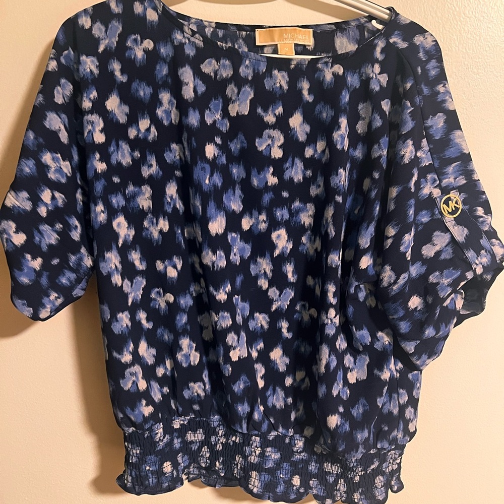 Michael Kors Navy and White Floral Blouse
